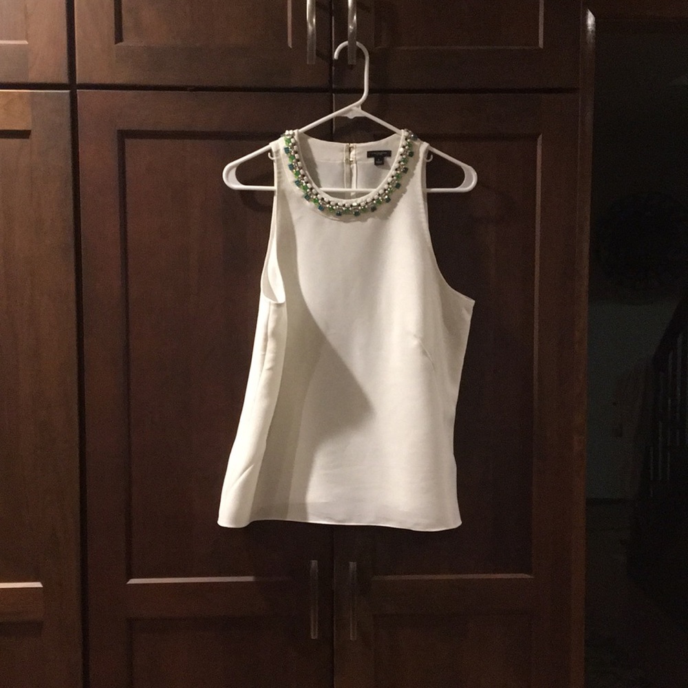 Ann Taylor White Sleeveless Top with Green Embellishments